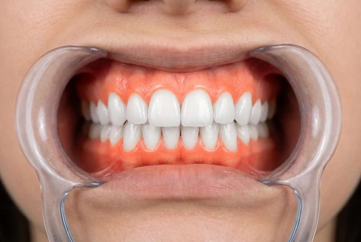 Dientes blancos y luminosos después del blanqueamiento dental